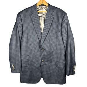 J. Hilburn Sport Coat Mens 48R Navy Blue Wool Micro-Check Tailored Fit Blazer